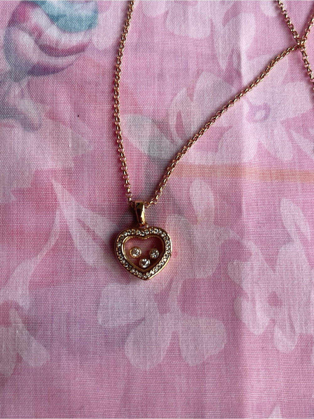 Chopard 18K Rose Gold Heart Pendant Necklace with Floating Diamonds - Picture 2 of 6